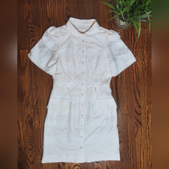 Rachell Parcell Women's White Short Sleeve Button Front Dress Size 10 - Picture 4 of 11
